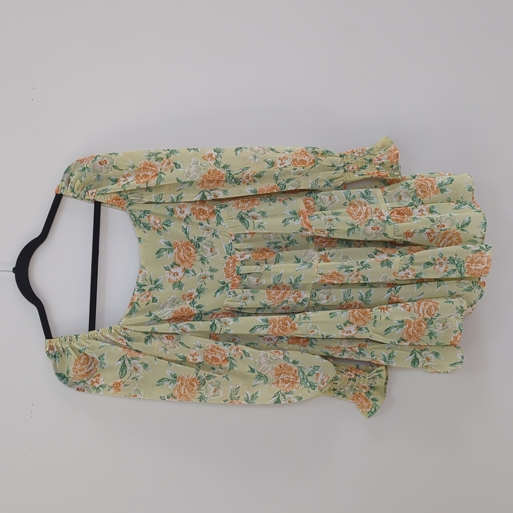 Lush Floral Mini Dress in Sage Green and Peach
